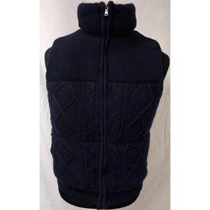 Telluride Clothing Co Small Blue Cable Knit Wool Blend Full Zip Lined Heavy Vest